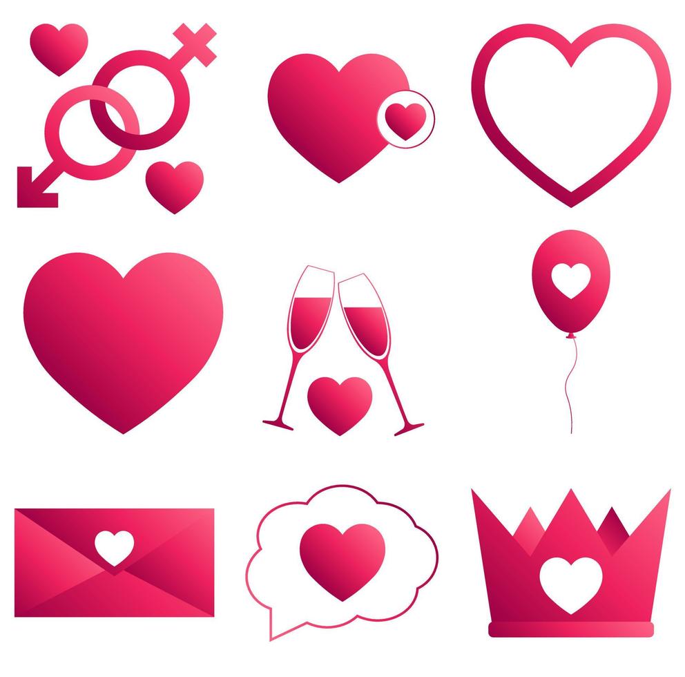 Set of heart icons with gradient pink color for St. Valentines Day vector