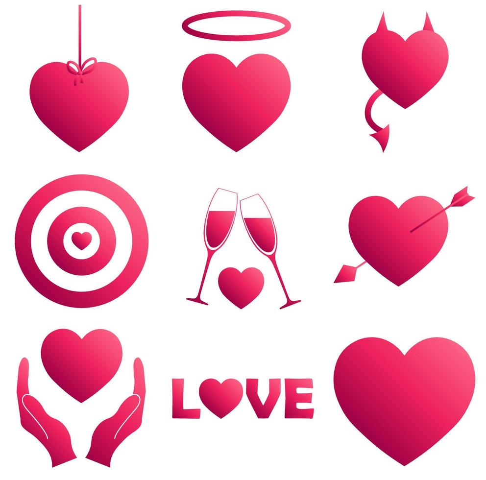 Set of heart icons with gradient pink color for St. Valentines Day vector