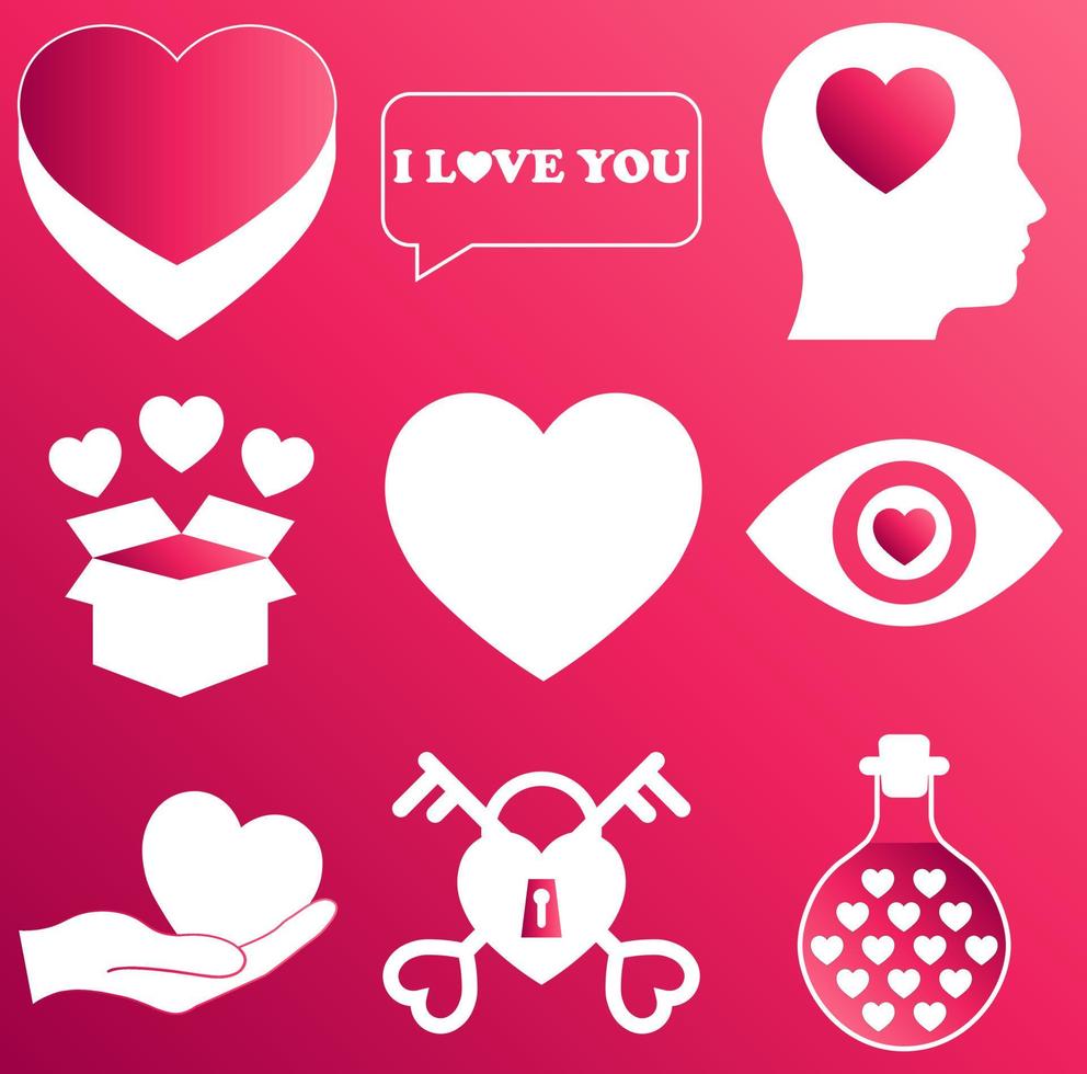 conjunto de iconos de corazón sobre fondo de color rosa degradado para st. Día de San Valentín vector