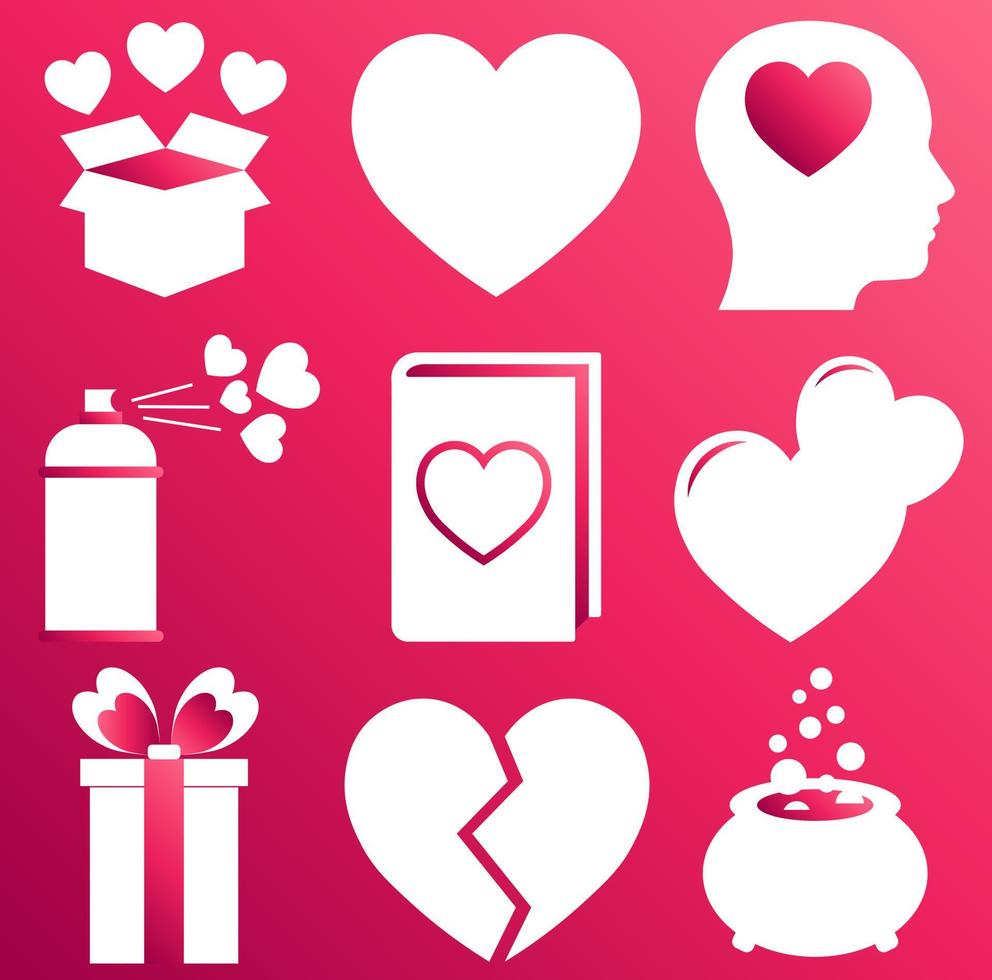 Set of heart icons on gradient pink color background for St. Valentines Day vector
