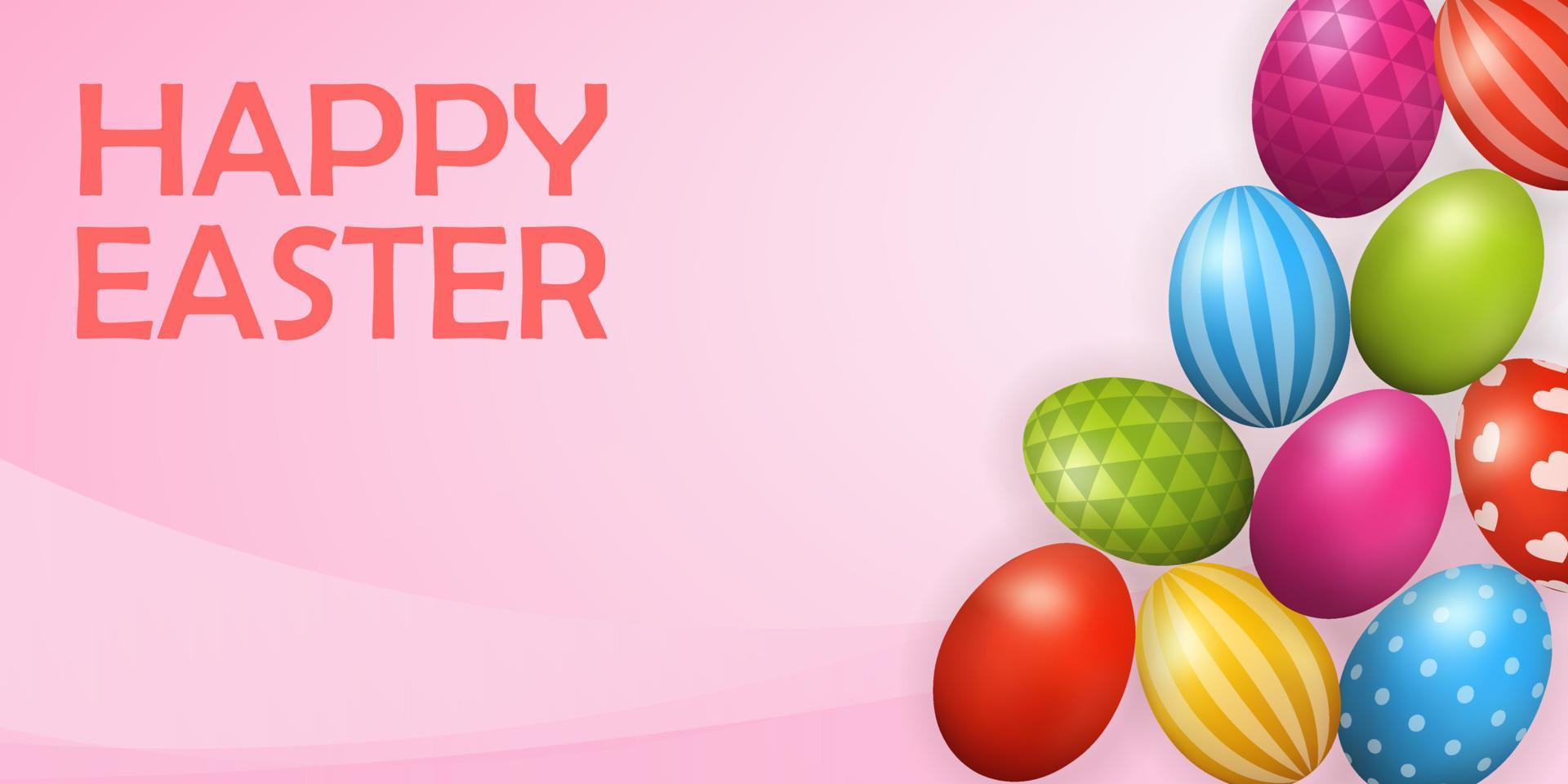 Happy Easter banner template with color eggs vector