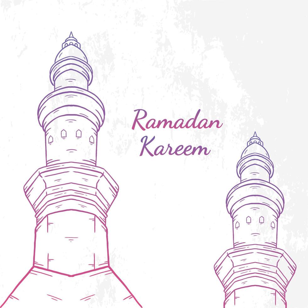 Ramadan Kareem Illustration With Mosque Concept. Hand Drawn Sketch Style vector