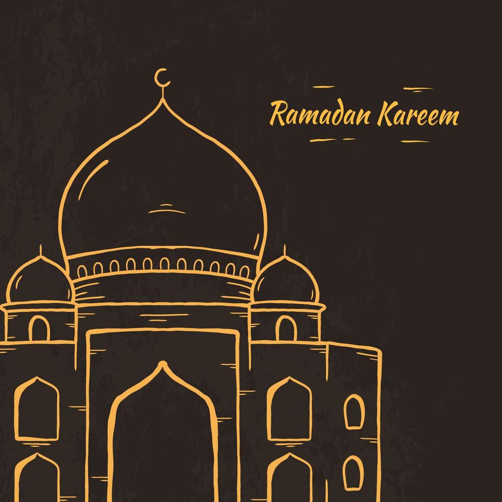 Ramadan Kareem Illustration With Mosque Concept. Hand Drawn Sketch Style vector