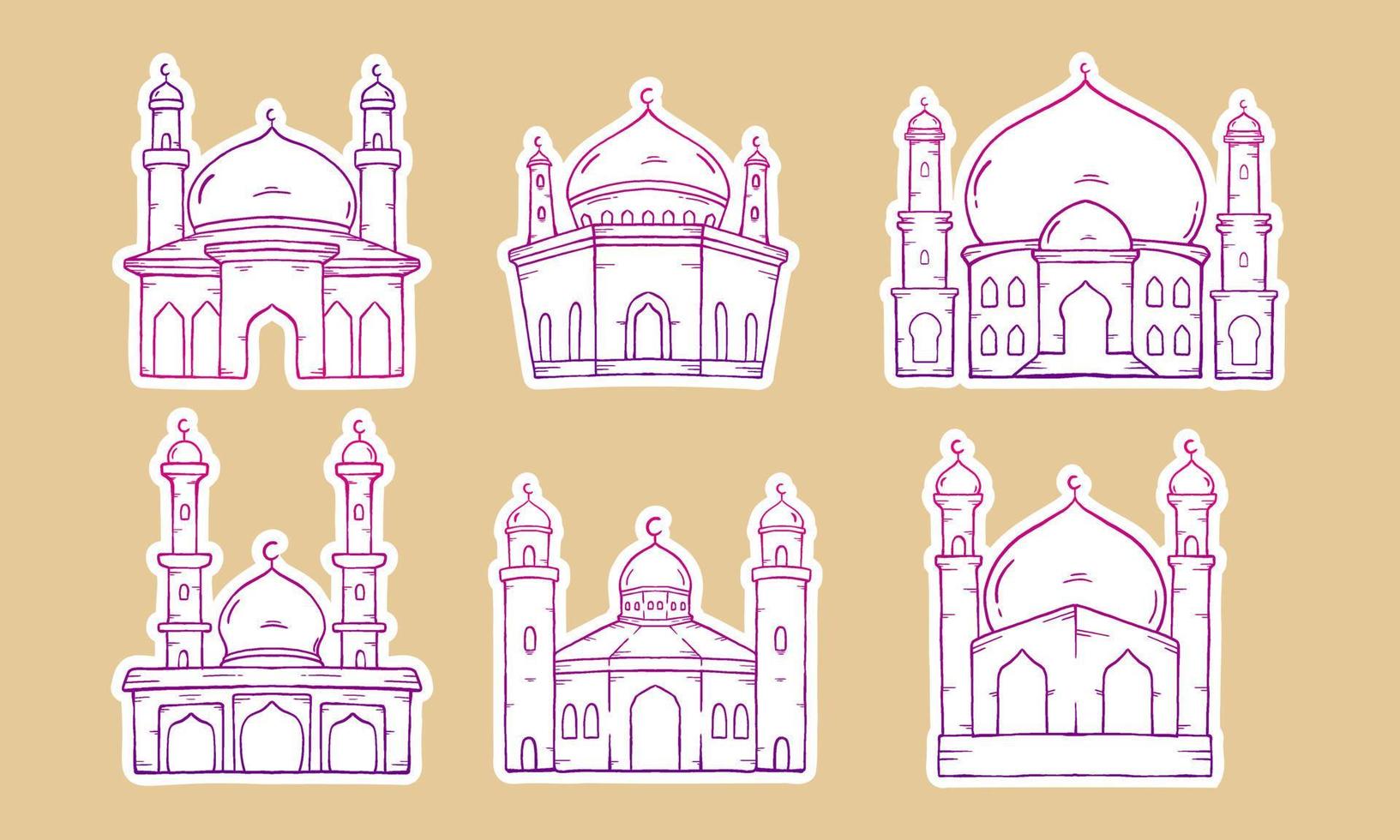 Set Of Islamic Mosque. Illustration Vector Graphic. Design Concept  Mosque With HandDrawn Sketch  Style