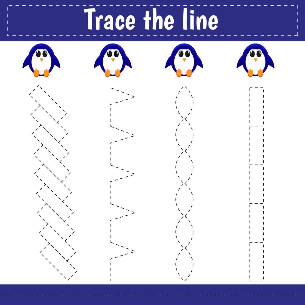 Trace the line. Activity worksheets for kids vector