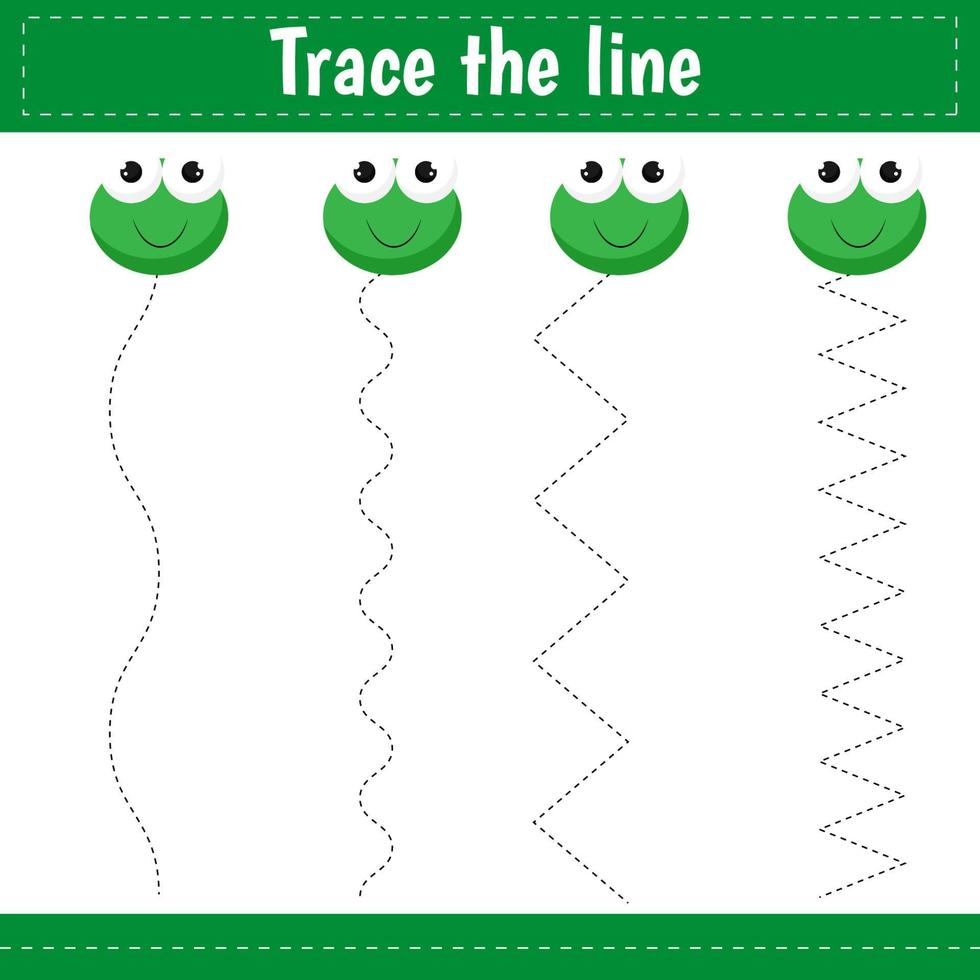 Trace line worksheet for kids, practicing fine motor skills. Educational game for preschool children. Vector illustration.