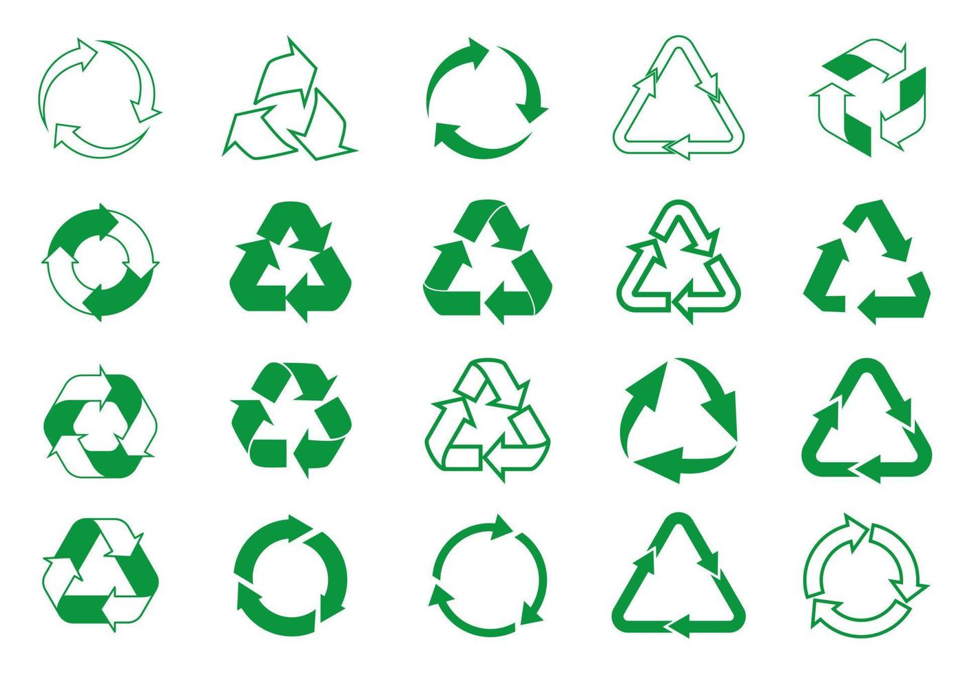 Green circle arrows on white background. Set vector Icons.