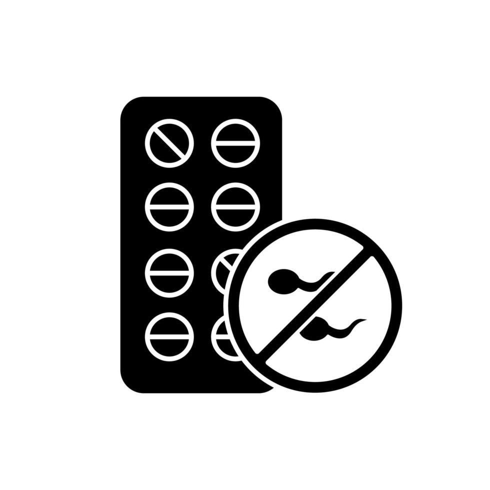 icono de glifo de control de la natalidad. pastillas anticonceptivas femeninas. Evitación del embarazo no planificado. Ayuda para el síndrome predmenstrual. medicación hormonal. símbolo de la silueta. espacio negativo. ilustración vectorial aislada vector