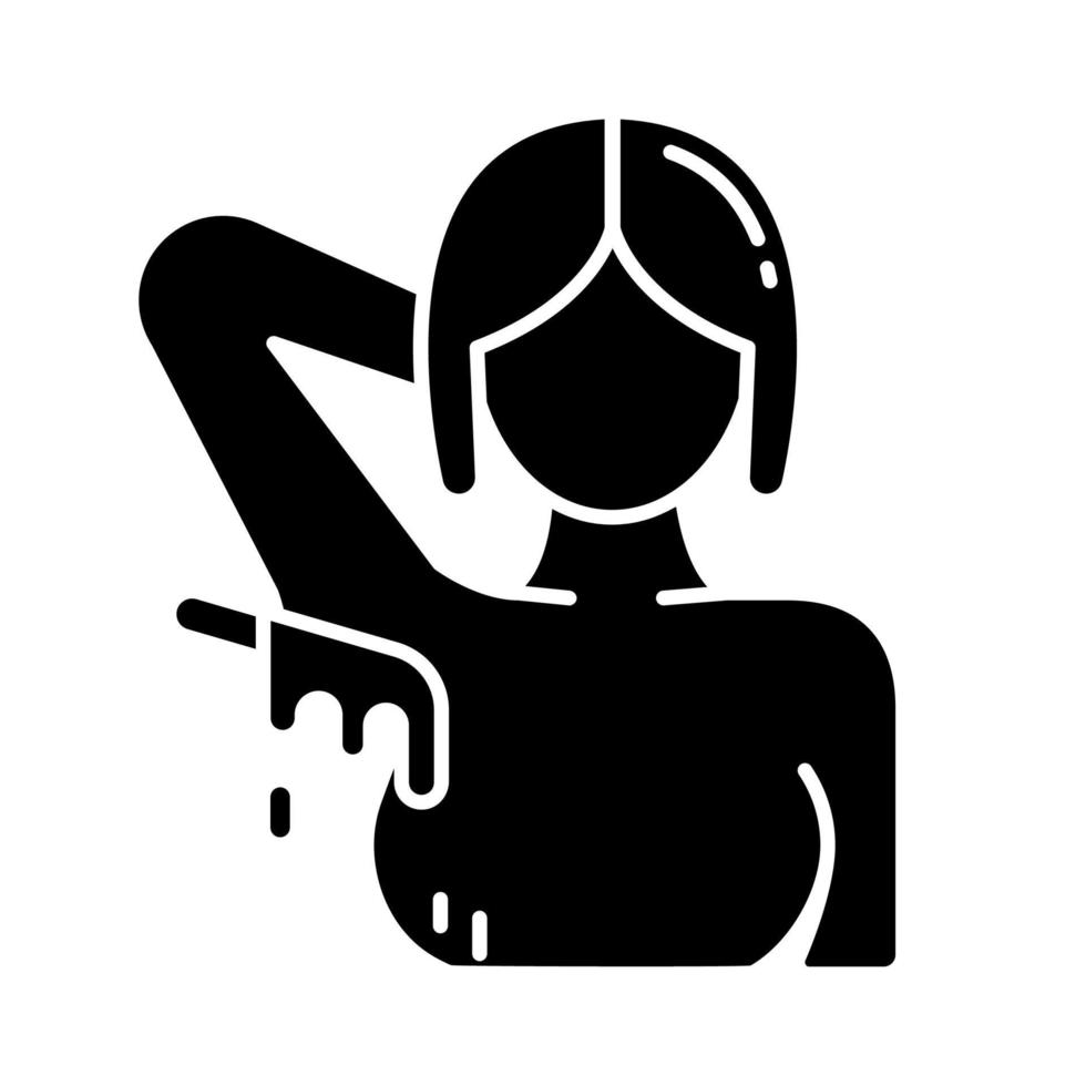 Armpit waxing glyph icon. Female underarm hair removal procedure. Depilation with natural hot sugar wax. Professional beauty treatment. Silhouette symbol. Negative space. Vector isolated illustration