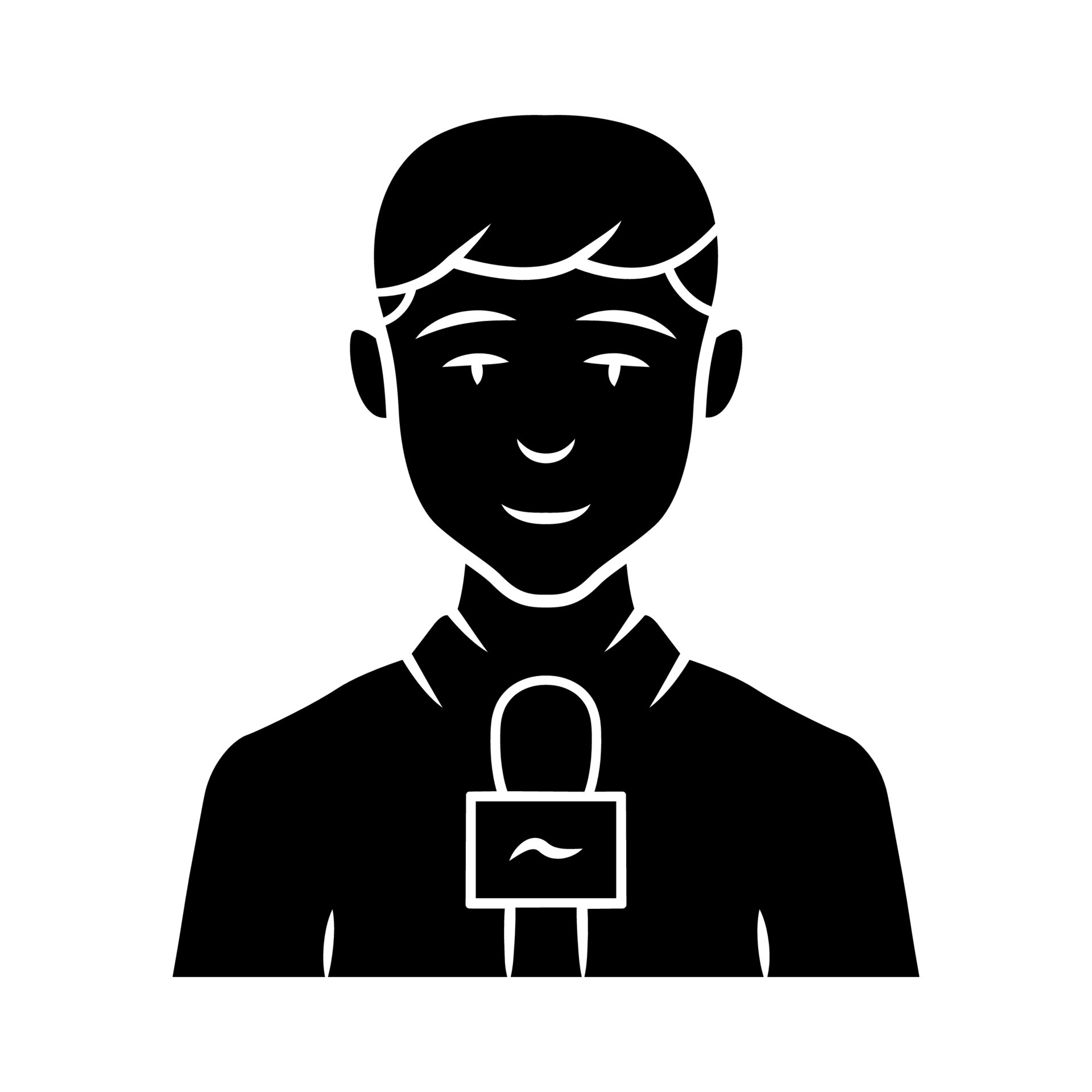 Reporter man glyph icon. TV presenter, interviewer with microphone. TV