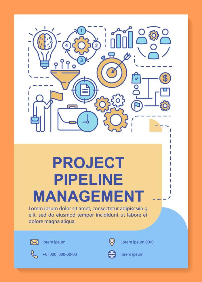 Project pipeline management poster template layout. Business idea development. Banner, booklet, leaflet print design with linear icons. Vector brochure page layouts for magazines, advertising flyers