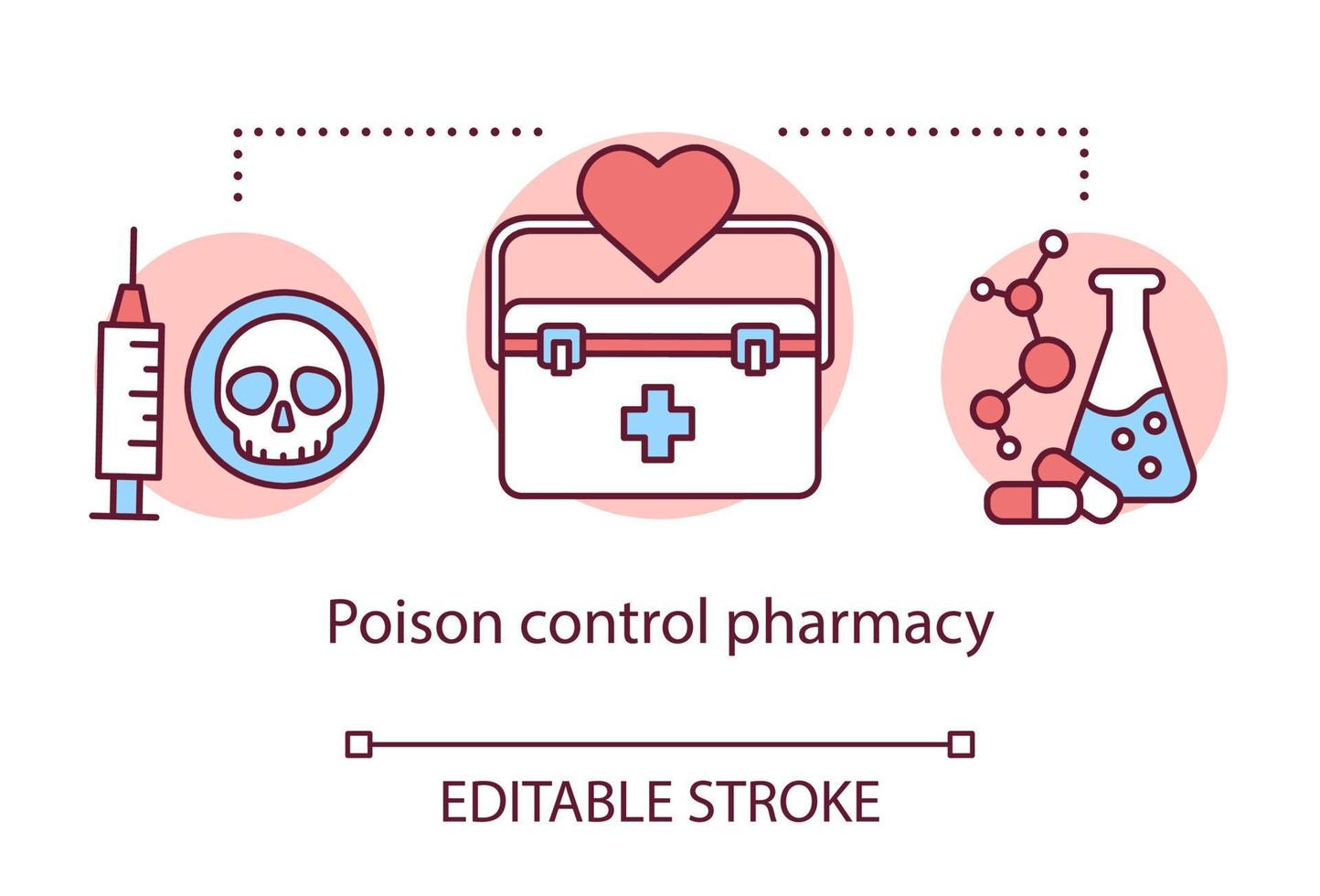 Pharmacy concept icon. Poison control pharmacology branch idea thin line illustration. Poisonous element and antidote development. Vector isolated outline drawing. Editable stroke