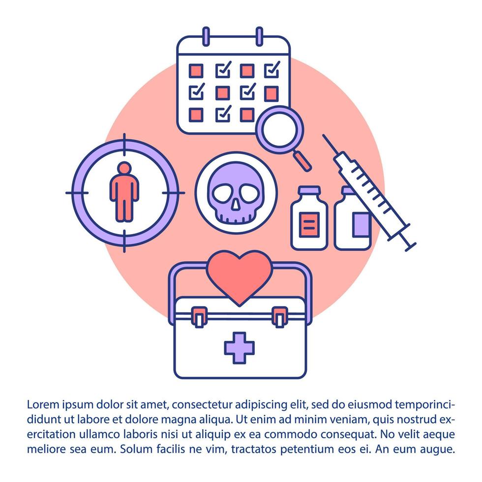 Poison scheduled check article page vector template. Toxin antidote. Brochure, magazine, booklet design element with linear icons and text boxes. Print design. Concept illustrations with text space