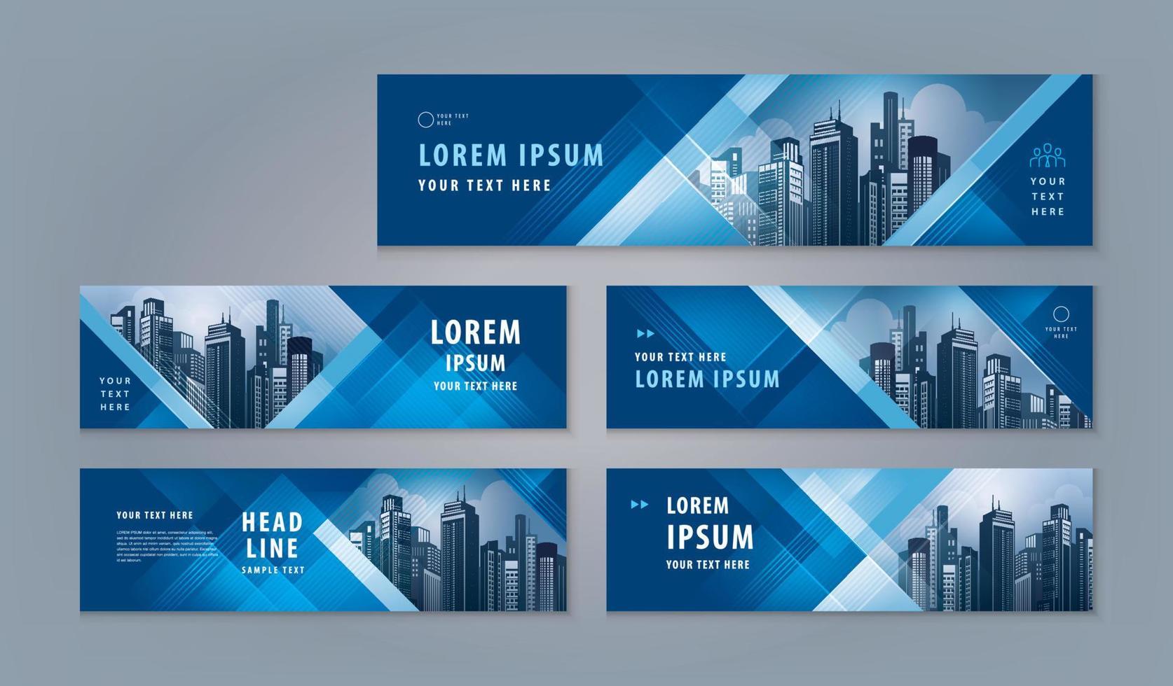 Modern Blue Geometric Triangle cover header background for website, ads bannerAbstract banner design web template Set, Horizontal header web banner vector