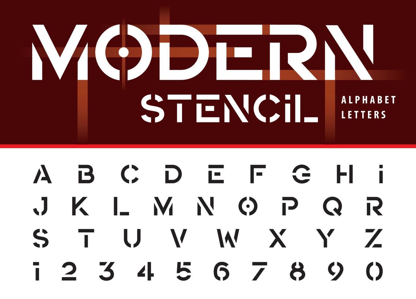 Stencil Modern Bold Alphabet Letters and numbers, Minimal Bold Letters font set for Fashion, Futuristic, Technology. vector