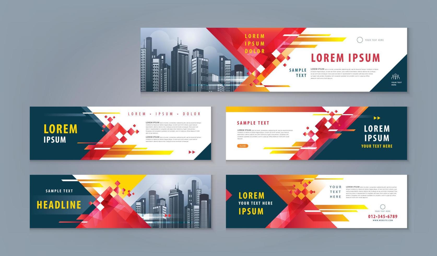 Abstract Red banner design web template Set, Horizontal header web banner, Modern Geometric Triangle cover header background for website, ads banner vector