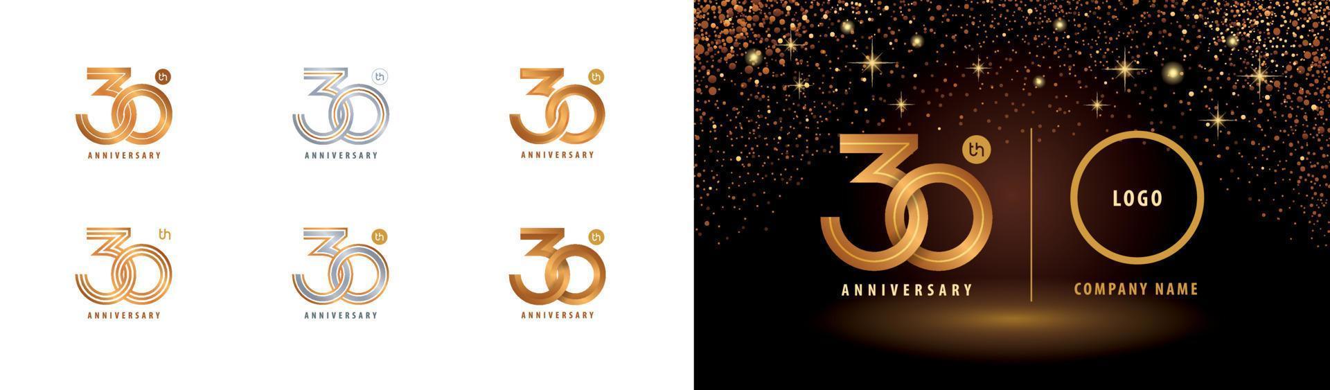 Set of 30th Anniversary logotype design, Thrity years anniversary celebration. Interlocking Circle Number Logo vector. vector