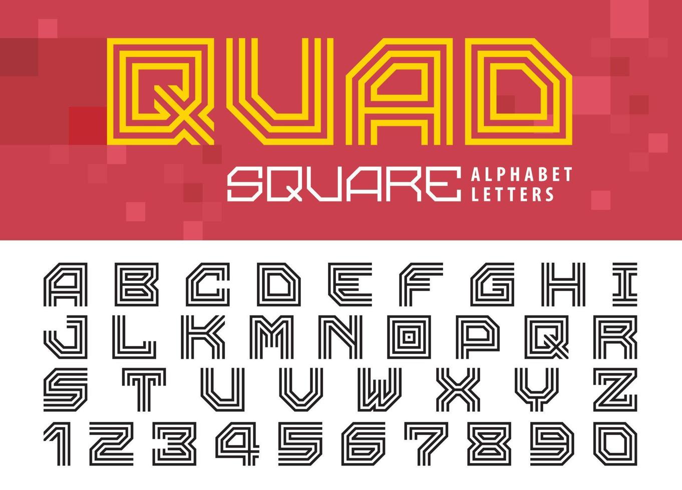 Triple Line Square Alphabet Letters and numbers, Geometric Letter Font set for Technology, Sport, Future. vector