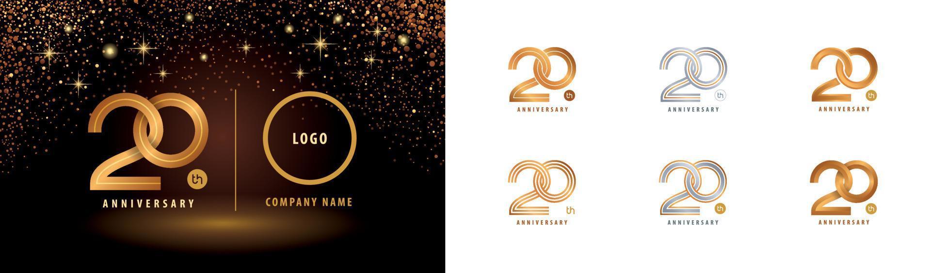 Set of 20th Anniversary logotype design, Interlocking Circle Number Logo vector. Twenty years anniversary celebration. vector