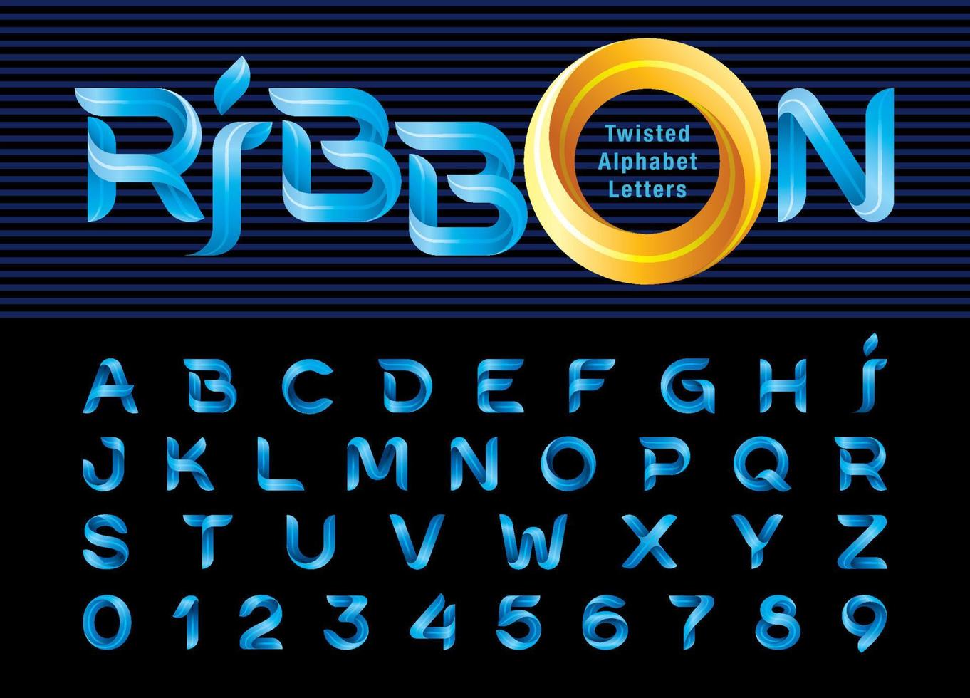 Vector of Twist inline Ribbons Alphabet Letters and numbers, Modern Origami stylized rounded Lettering