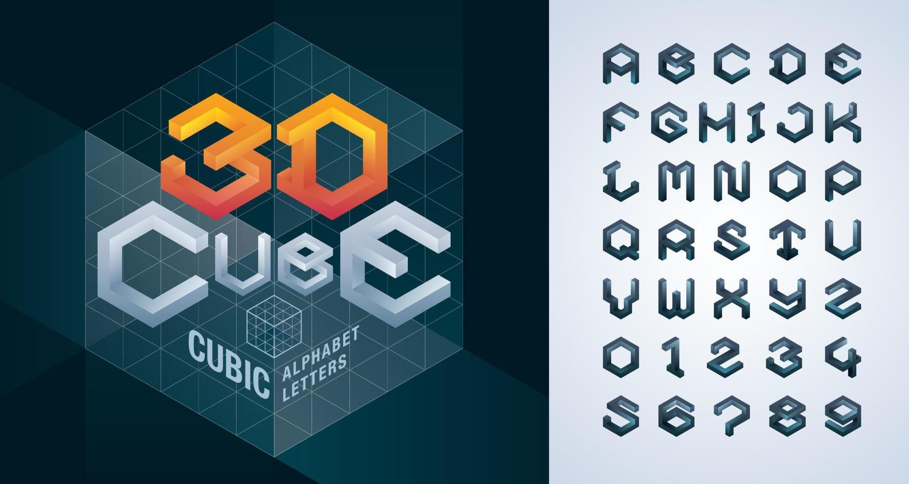 Vector of Cube Alphabet Letters and numbers, Abstract 3d Hexagon stylized fonts