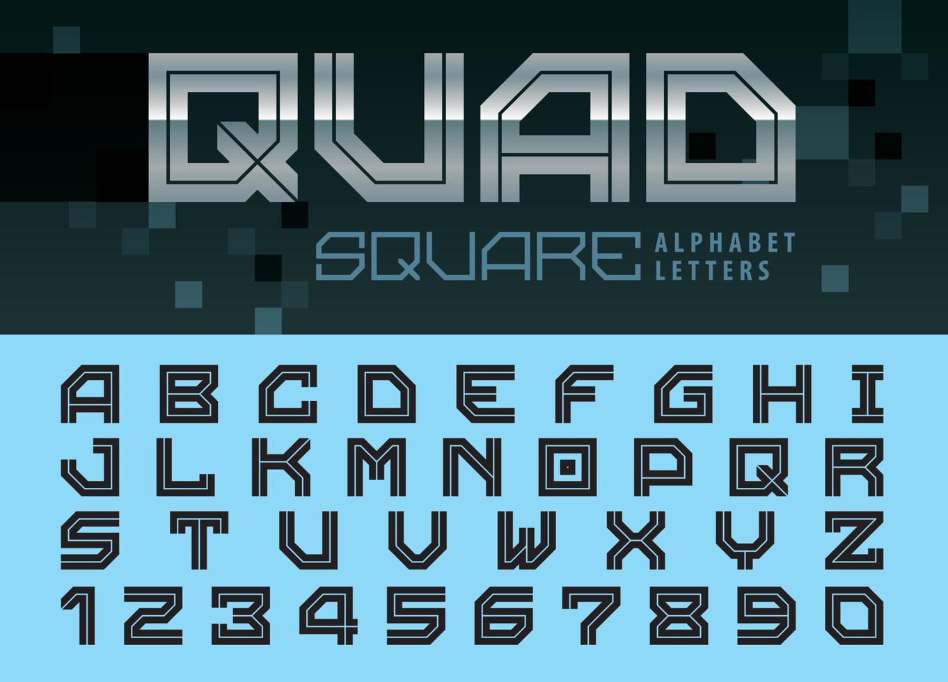letras y números del alfabeto cuadrado de doble línea, conjunto de fuentes de letras geométricas para tecnología. vector