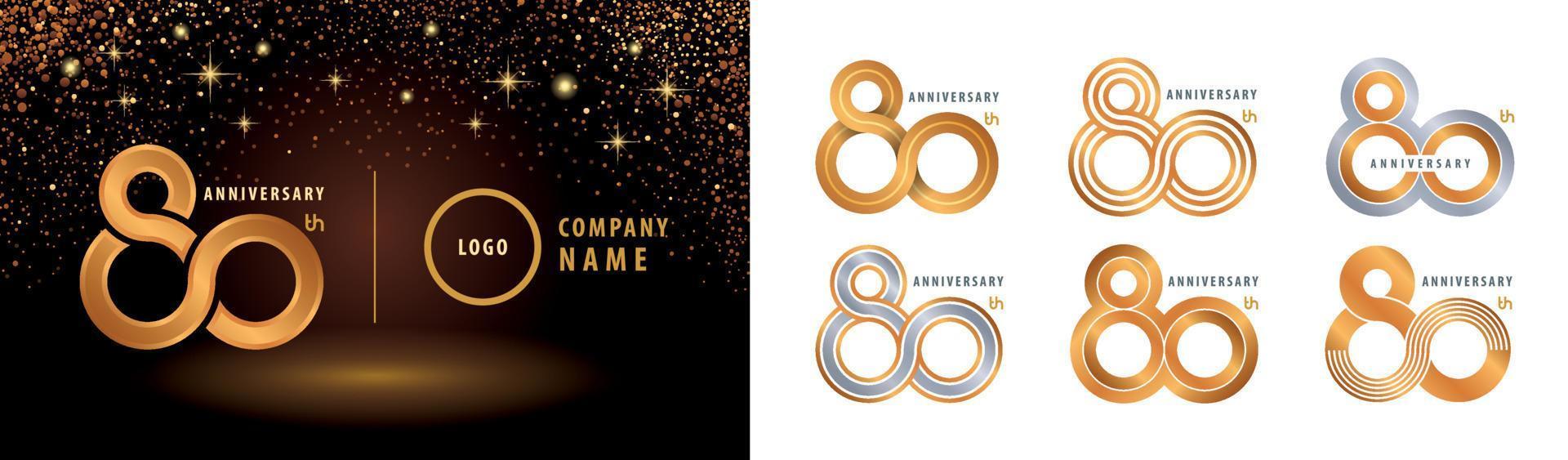 conjunto de diseño de logotipo del 80 aniversario. vector de logotipo de bucle infinito. celebración del aniversario de ochenta años.