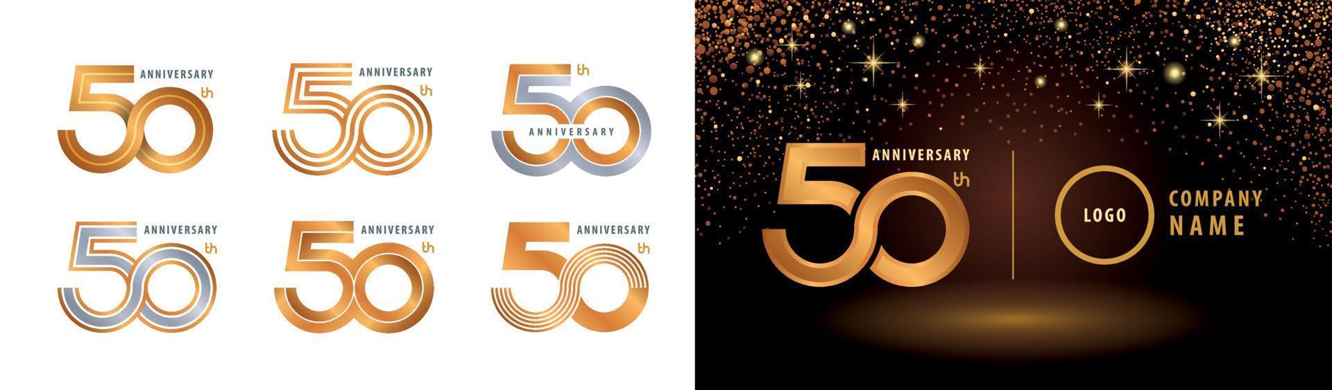Set of 50th Anniversary logotype design, Infinity loop logo vector. Fifty years anniversary celebration. vector