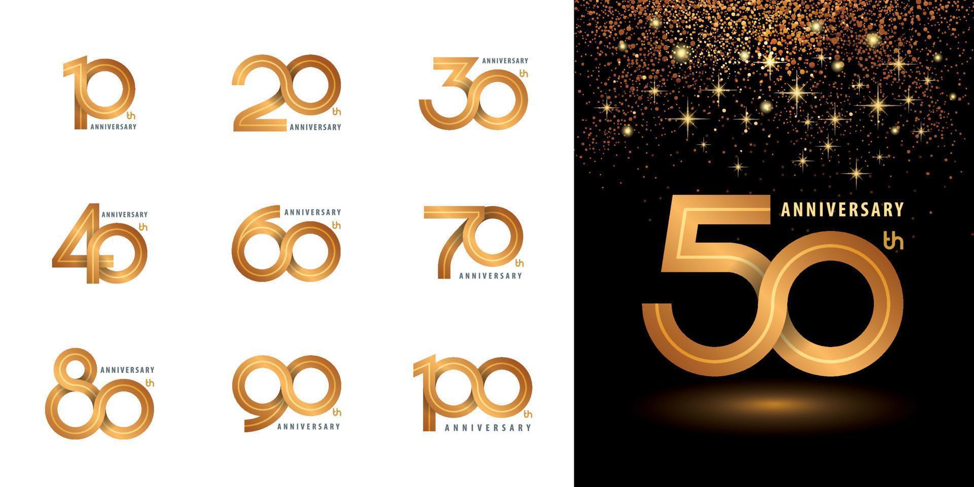conjunto de diseño de logotipo de aniversario, vector de logotipo de bucle infinito. celebrando el logotipo de aniversario en línea dorado para la celebración.