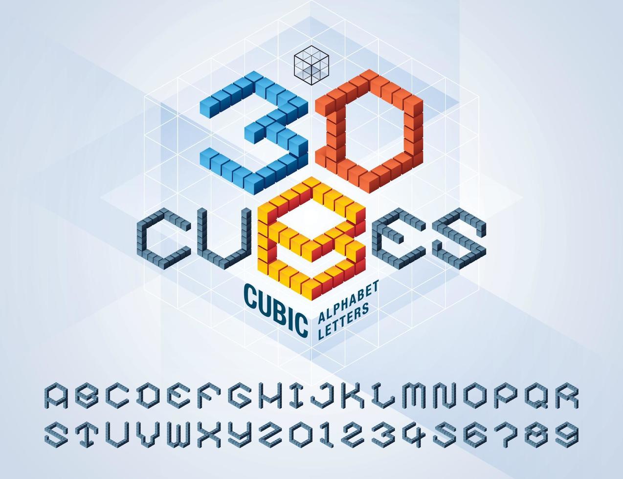 vector de letras y números del alfabeto cúbico, fuentes estilizadas hexagonales 3d abstractas