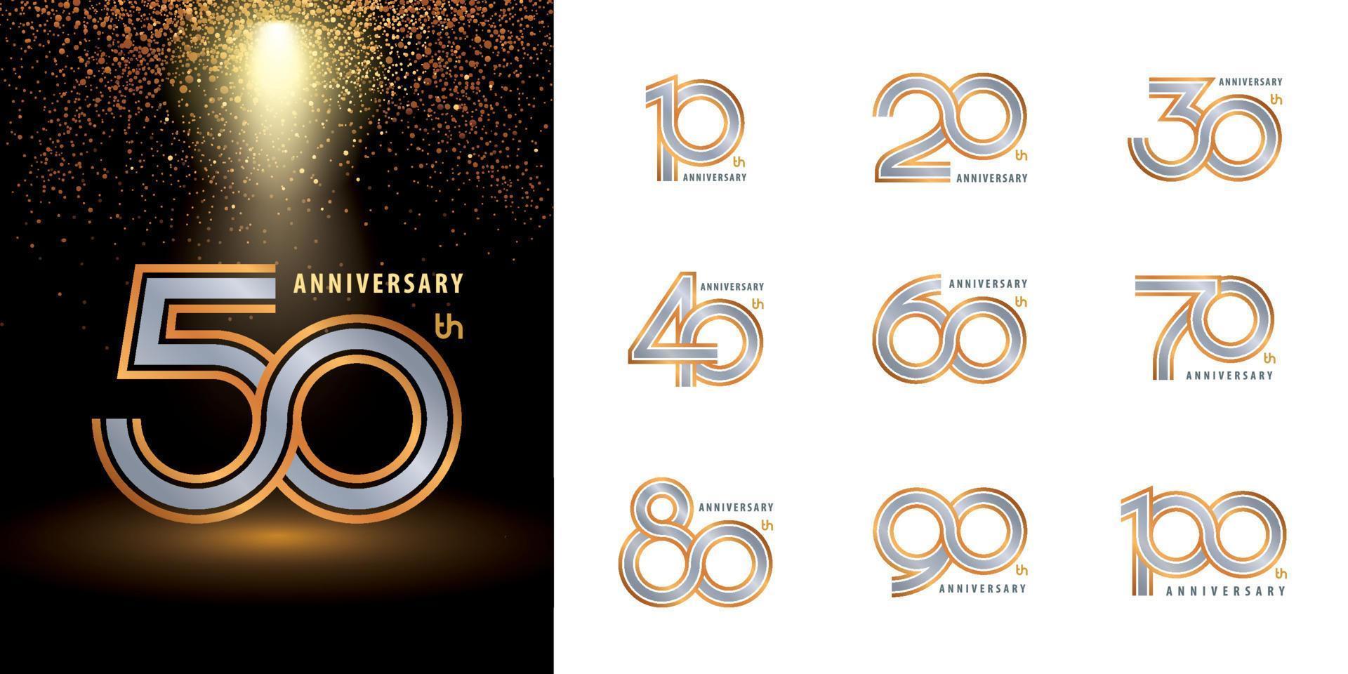 Set of Anniversary logotype design, Infinity loop logo vector. Celebrating Anniversary Logo Triple line silver and golden. vector