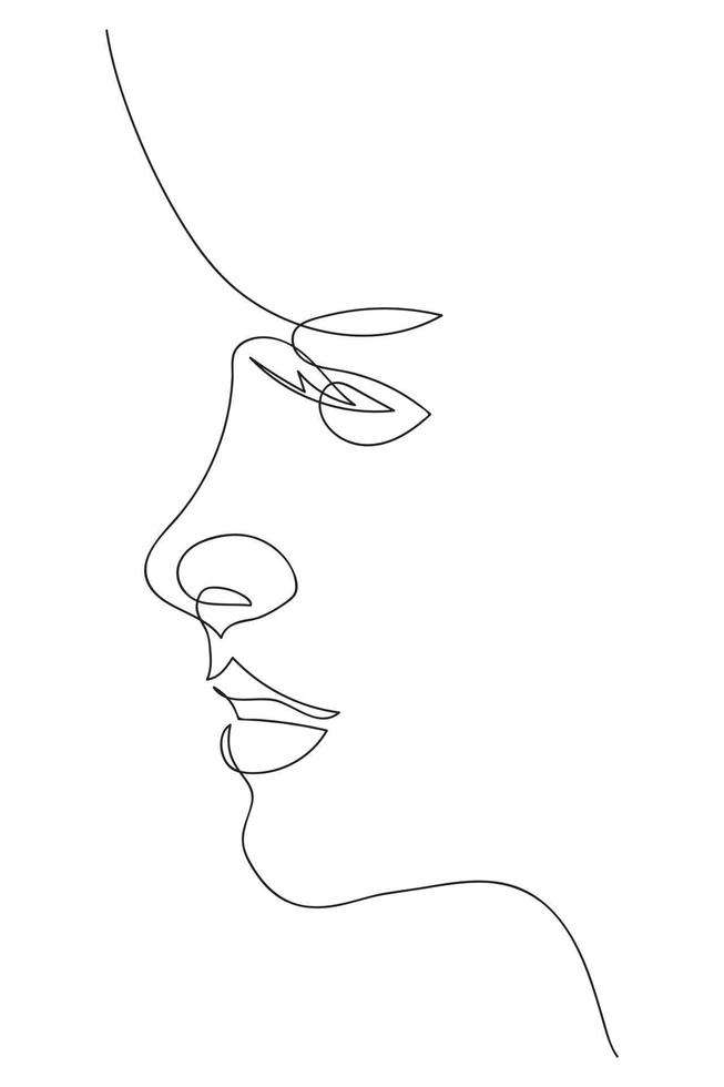 Side view woman face continuous line drawing. Abstract minimal woman portrait vector