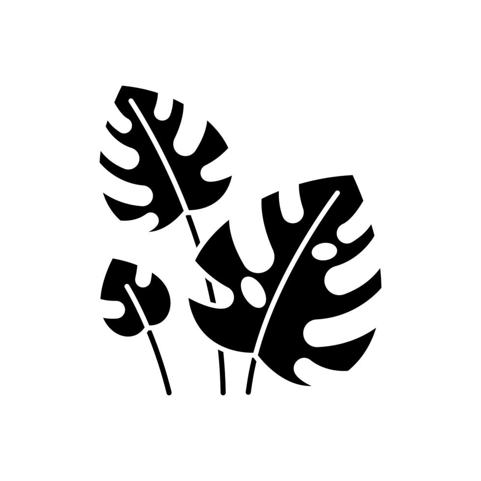 Monstera leaves glyph icon. Evergreen tropical forest vines. Swiss cheese plant. Discovering Bali nature. Indonesian exotic plants. Silhouette symbol. Negative space. Vector isolated illustration