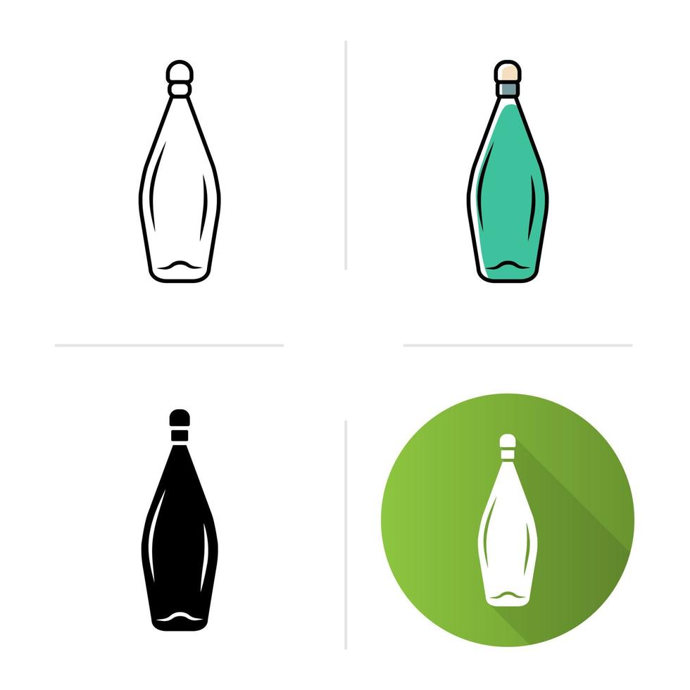 conjunto de iconos de servicio de bodega. botella de vino con corcho. Bar, vajilla de restaurante, cristalería. aperitivo, bebida alcohólica. estilos de diseño plano, lineal, negro y color. ilustraciones de vectores aislados