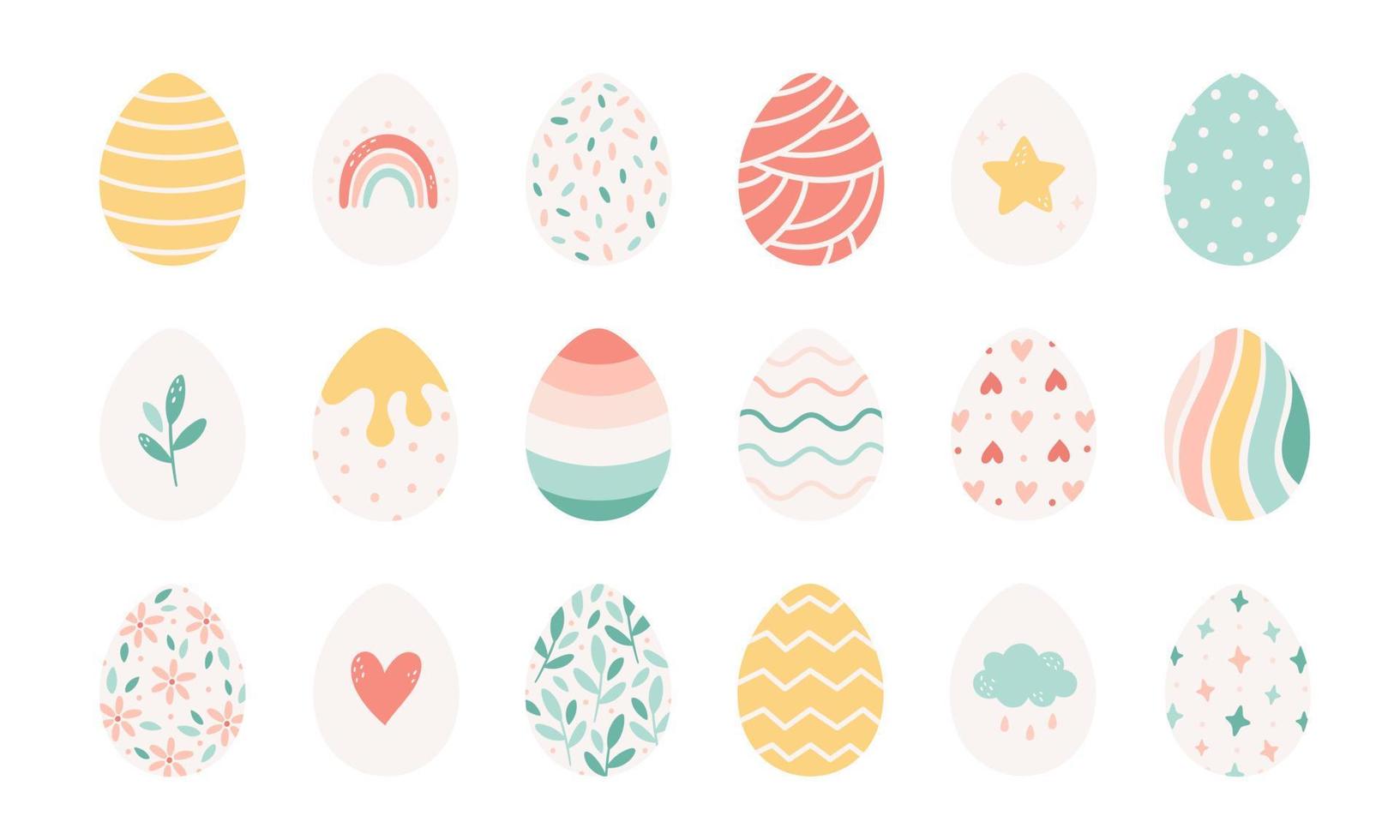 Easter eggs collection. Painted eggs. Happy Easter. Hand drawn vector