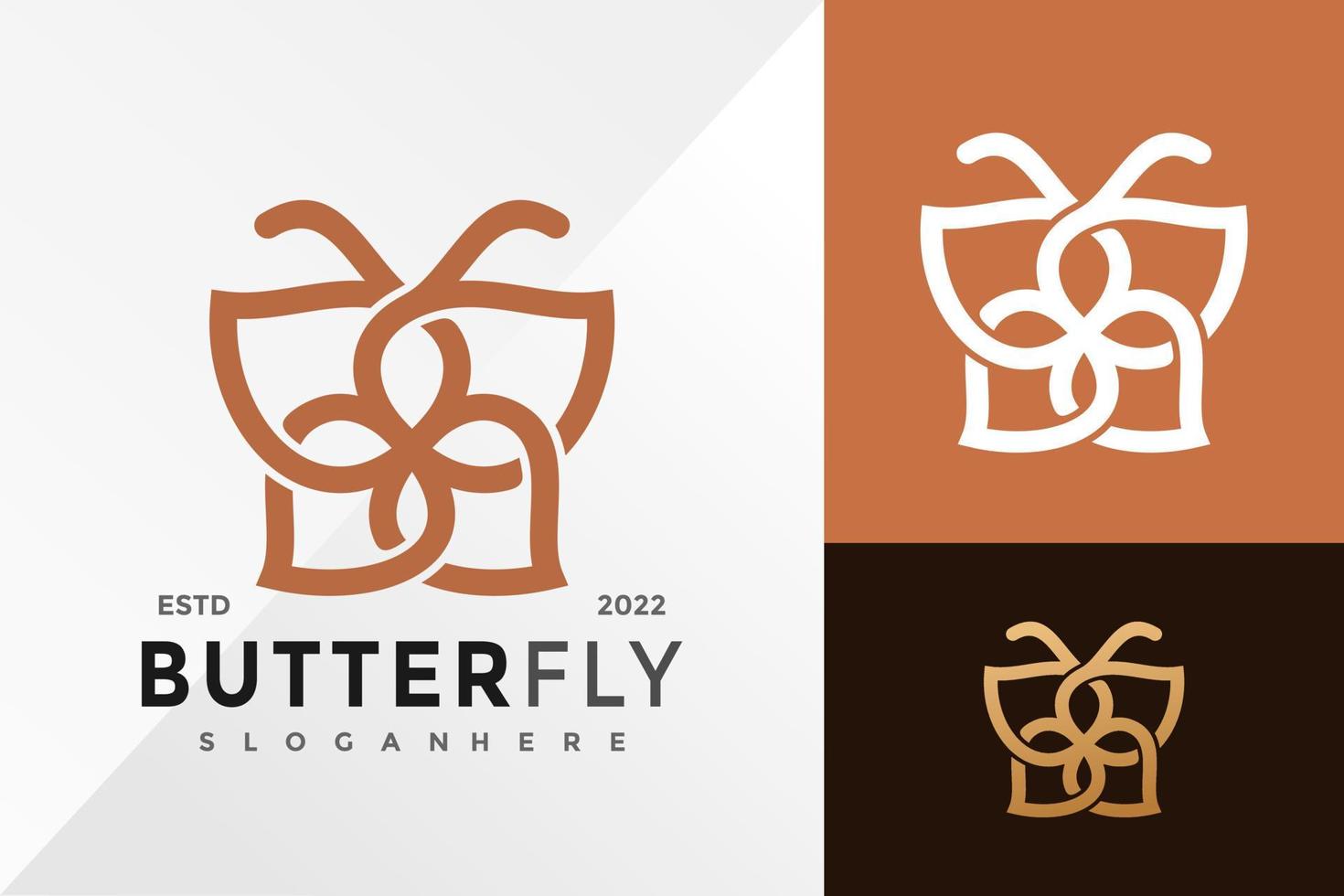 plantilla de ilustración de vector de diseño de logotipo de línea de mariposa de lujo