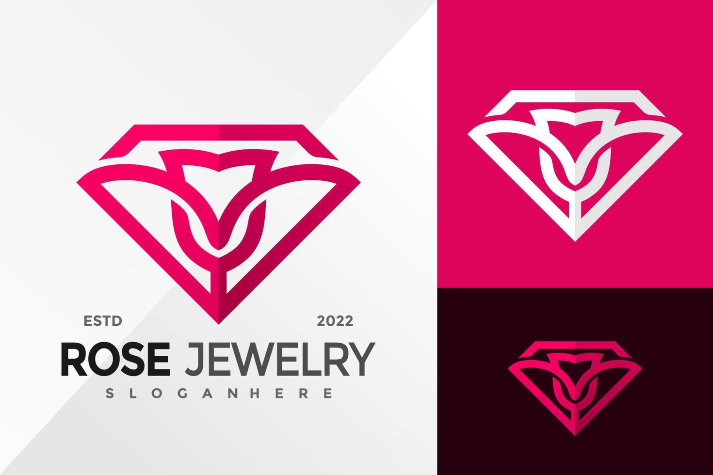 Diamond Rose Jewelry Logo Design Vector illustration template