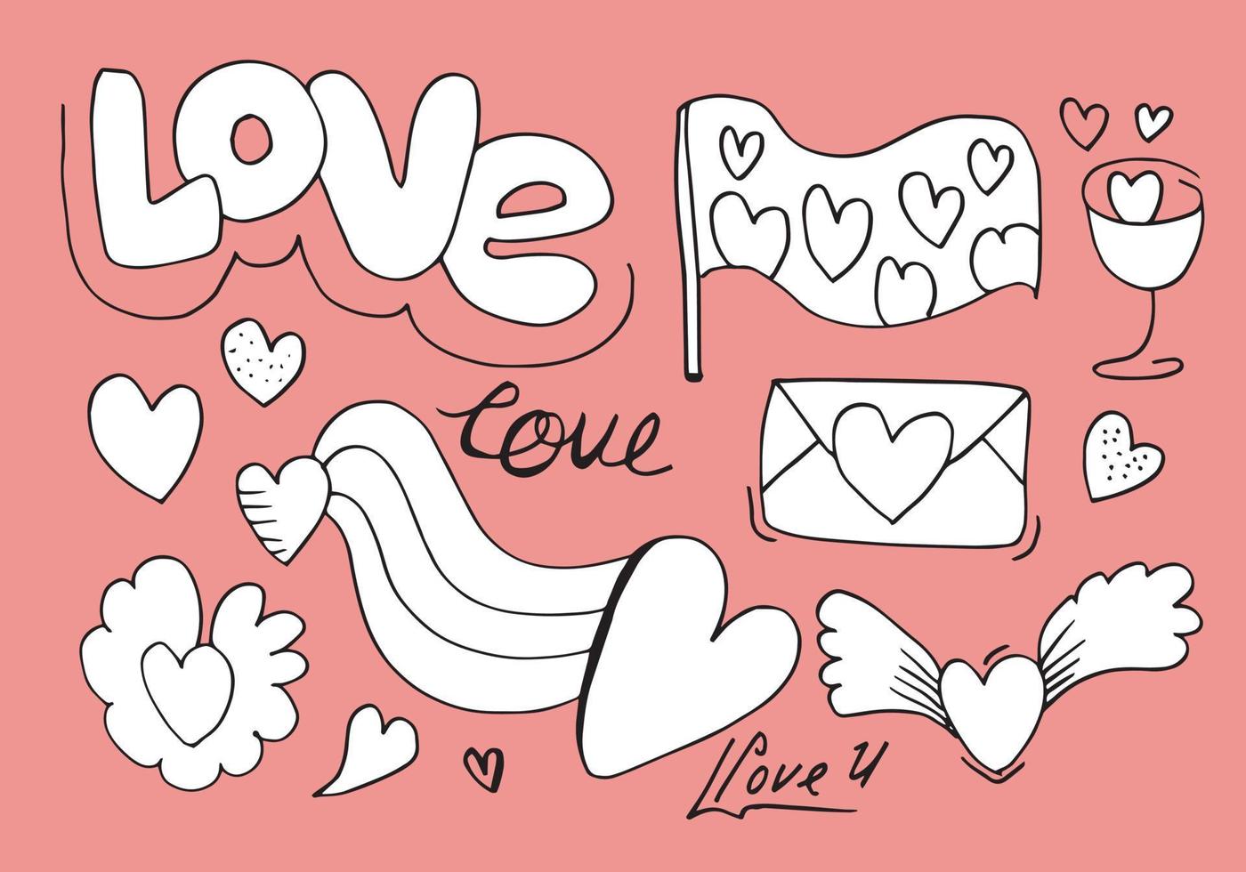 Set of love. Hand drawing. Doodle style. for your design. vector