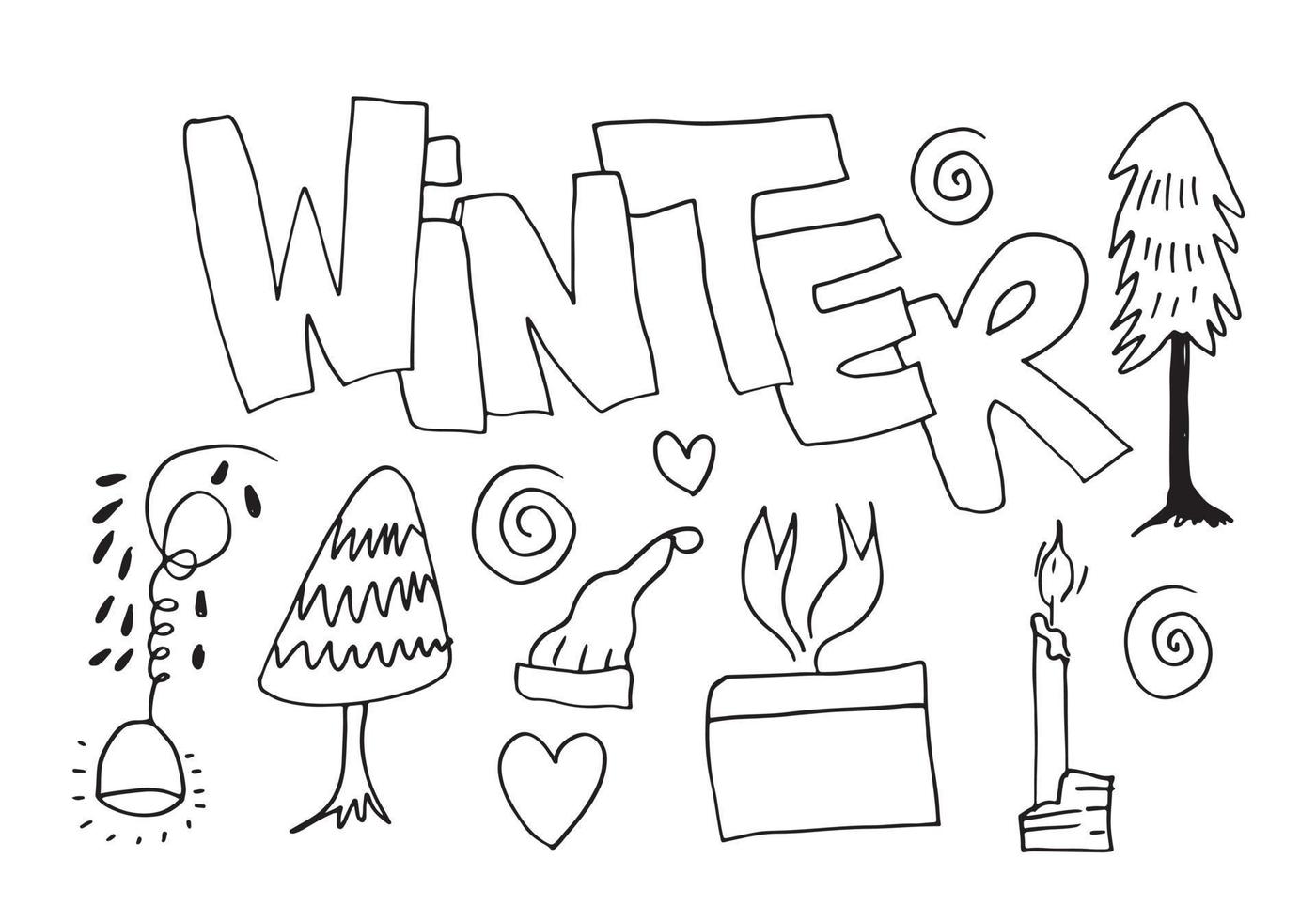 Set of winter doodles with lettering on white background.vector illustration. vector