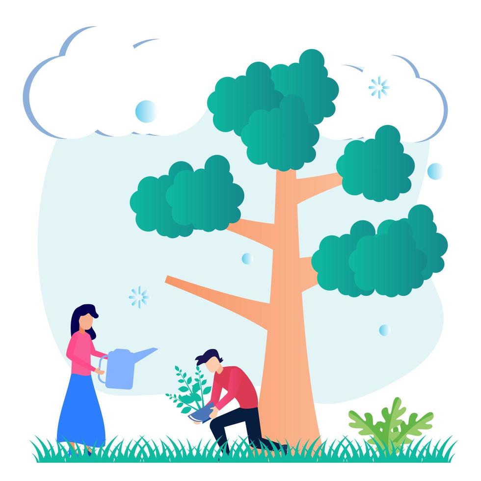 Illustration vector graphic cartoon character of care for the environment and reforestation