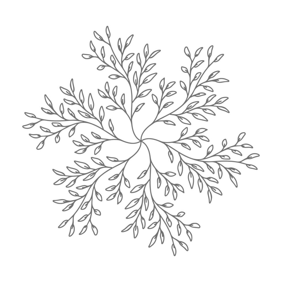 Decorative floral element. Isolated element. Snowflake-shaped twigs. line art vector