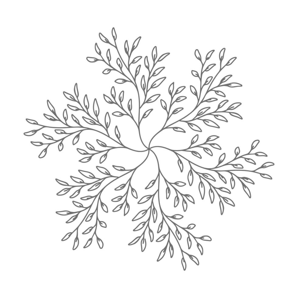 Decorative floral element. Isolated element. Snowflake-shaped twigs. line art vector