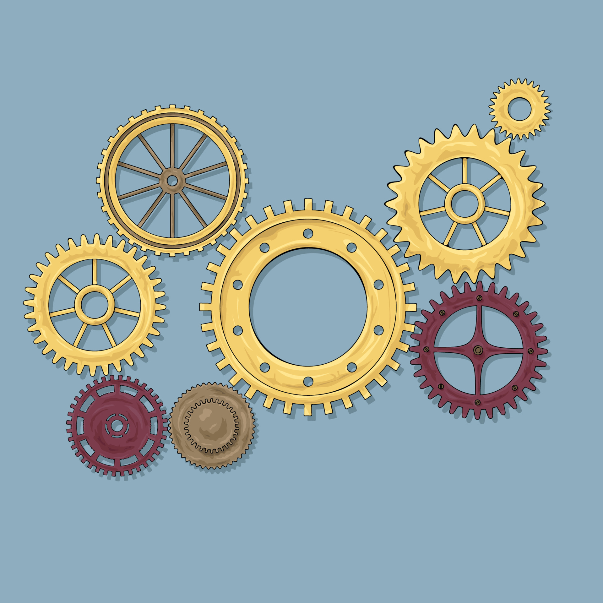 Vector illustration of a gear. Colored round gear elements of the