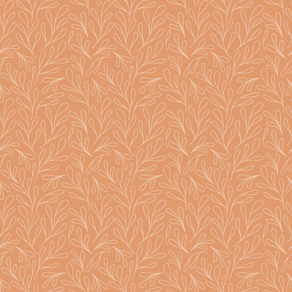 Vector natural seamless pattern. Brown contour floral pattern. Monochrome background with leaves