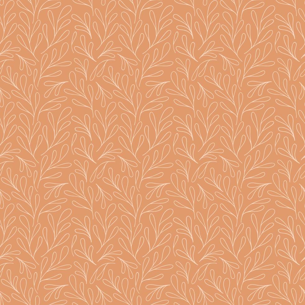 Vector natural seamless pattern. Brown contour floral pattern. Monochrome background with leaves