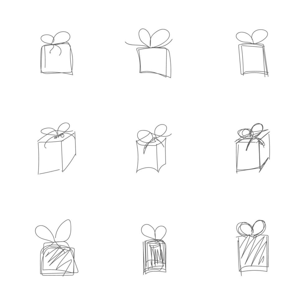 A set of hand-drawn gifts. Line sketch. Design elements. Present vector