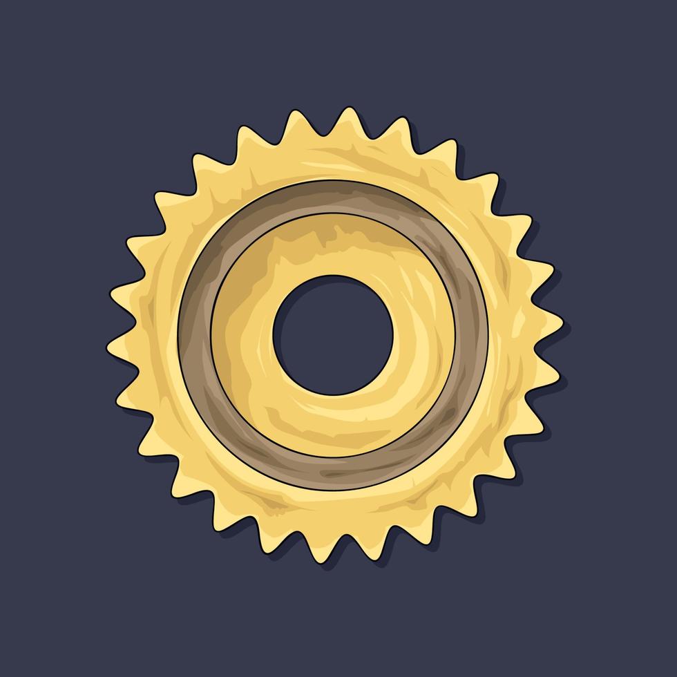 Gear. Vector illustration. The colored round jagged element of the mechanism. Isolated detail. Steampunk