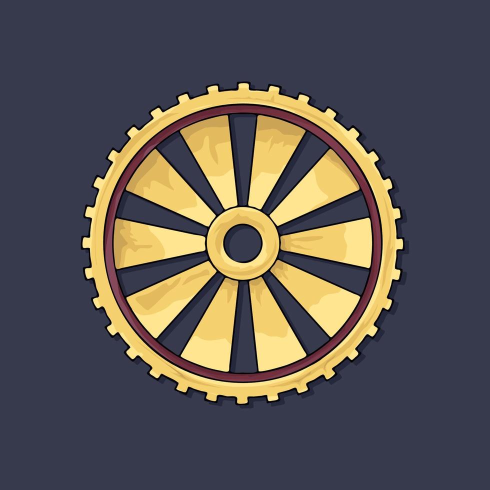 Gear. Vector illustration. The colored round jagged element of the mechanism. Isolated detail. Steampunk