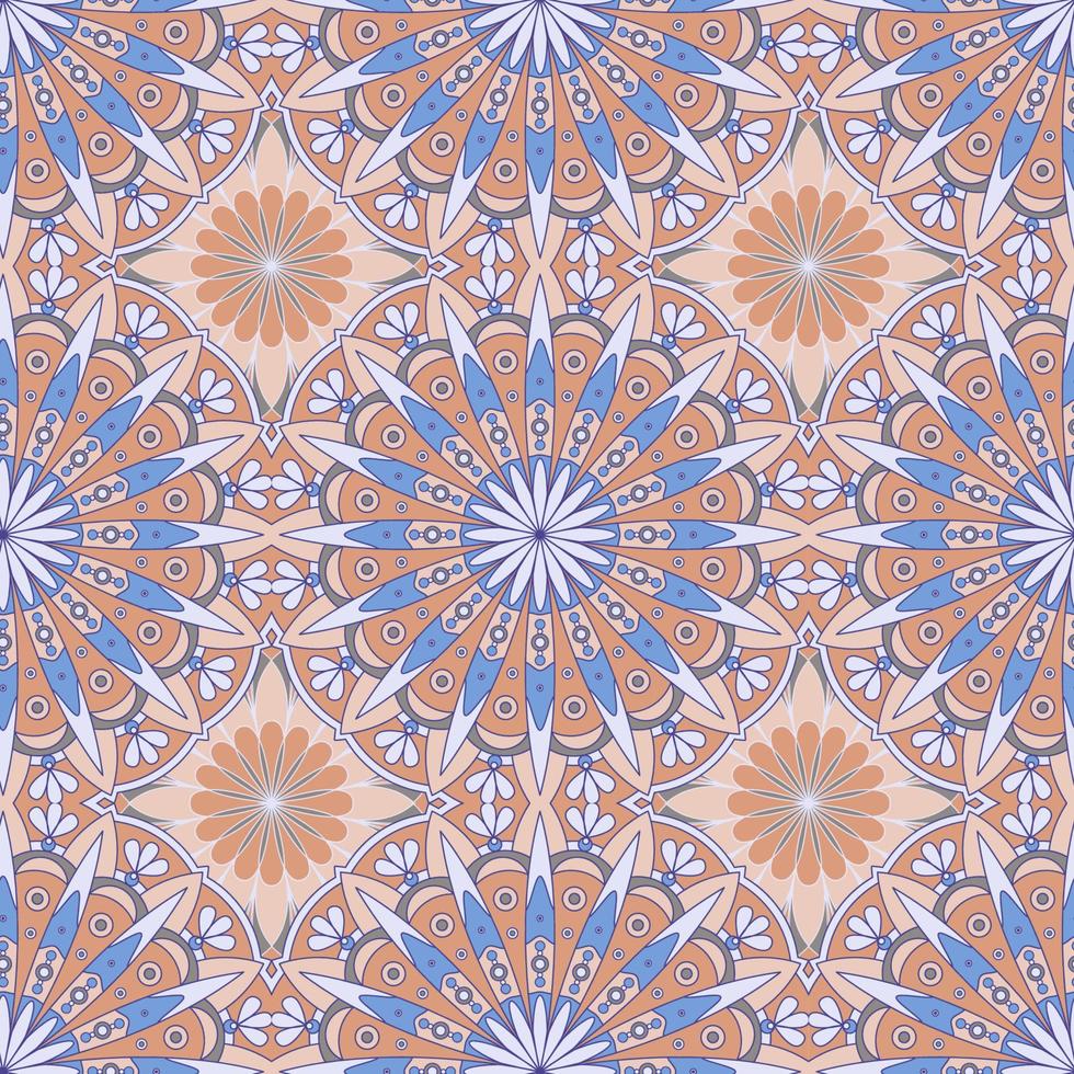 Ethnic tight vector pattern. Brown and blue flower mandalas, Ethnic draw. Can be used for design of fabric, covers, wallpapers, tiles.