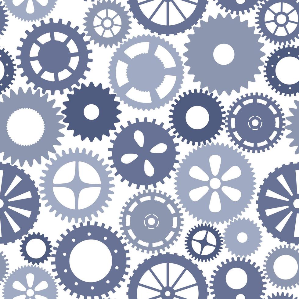 Vector seamless patern gears. Monochrome round gear elements of the mechanism. Isolated details on white. Engineering mechanism, equipment